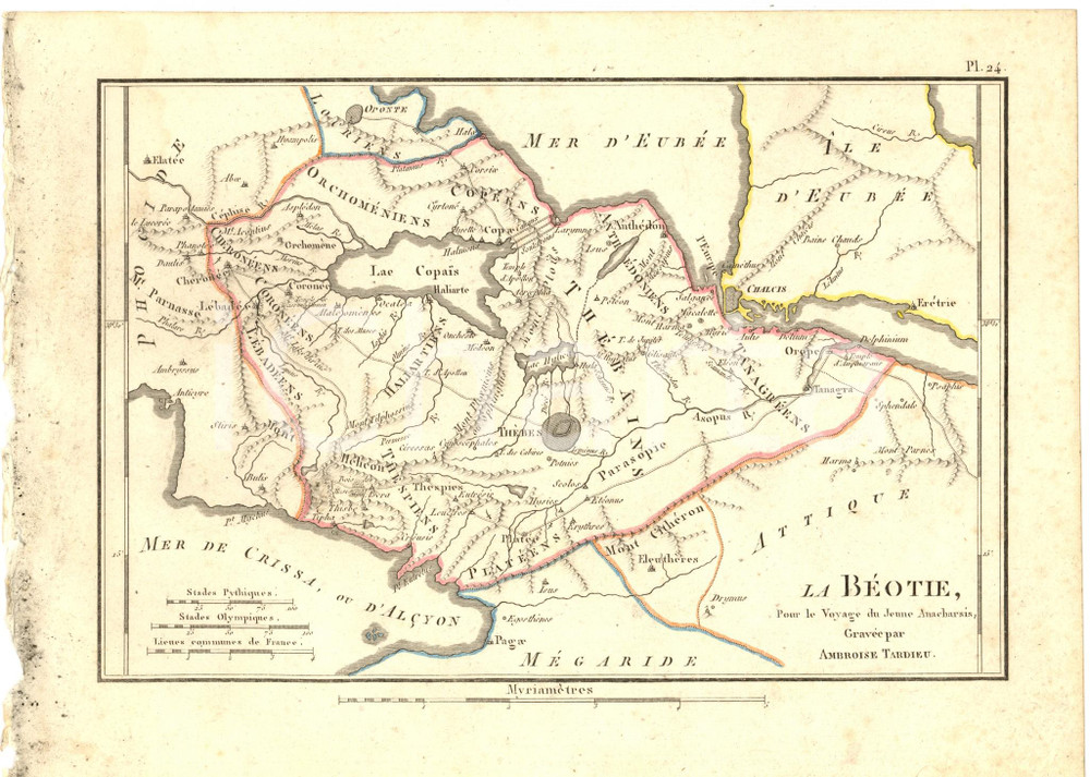 Stampa, bozzetto originale 1830 Anacharsis en GrÃ¨ce  La BEOTIE Gravure Ambroise TARDIEU pl. 24 1