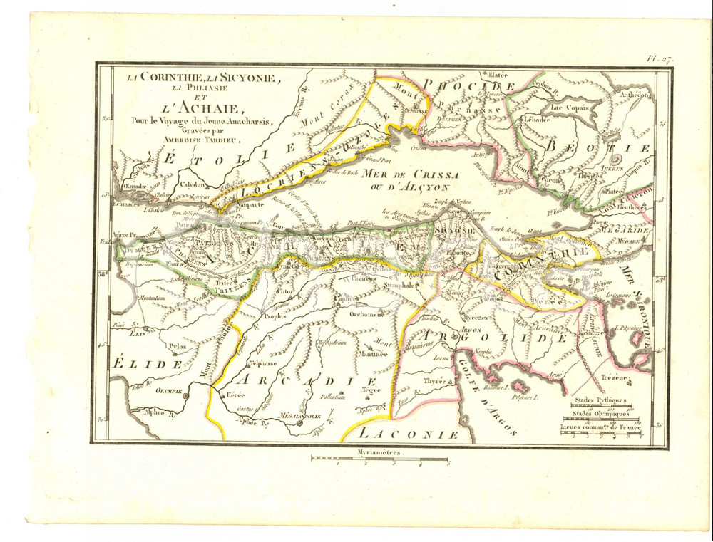 Stampa, bozzetto originale 1830 Anacharsis en GrÃ¨ce  CORINTHIE et ACHAIE Gravure Ambroise TARDIEU pl. 27 1