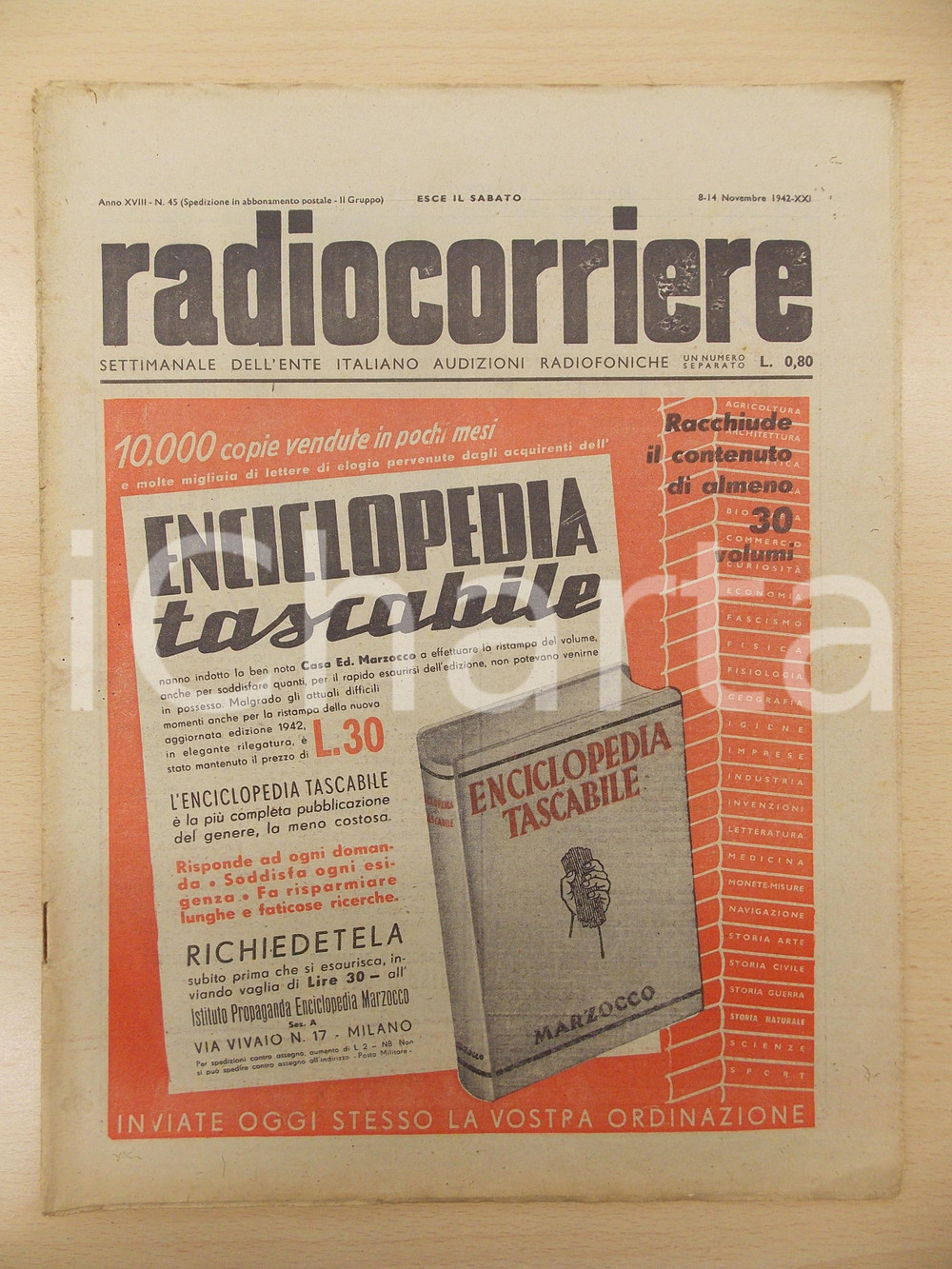 Giornale, rivista storica 1942 RADIOCORRIERE EIAR Mostra della Rivoluzione fascista Anno XVIII nÂ°45 1