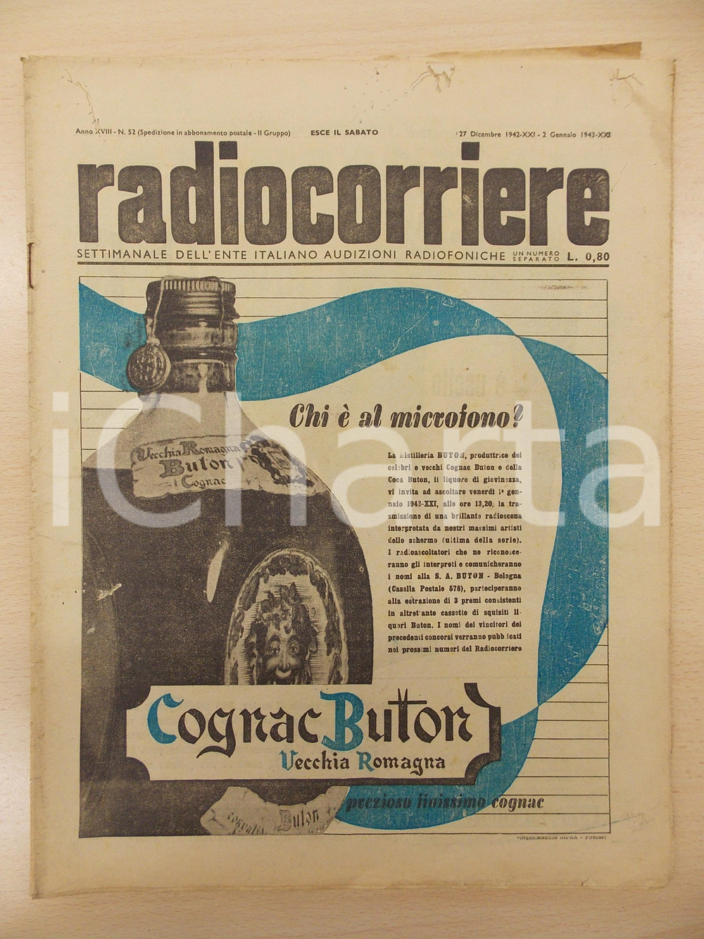 Giornale, rivista storica 1943 RADIOCORRIERE EIAR Radioscolastica e vacanze invernali Anno XVIII nÂ°52 1