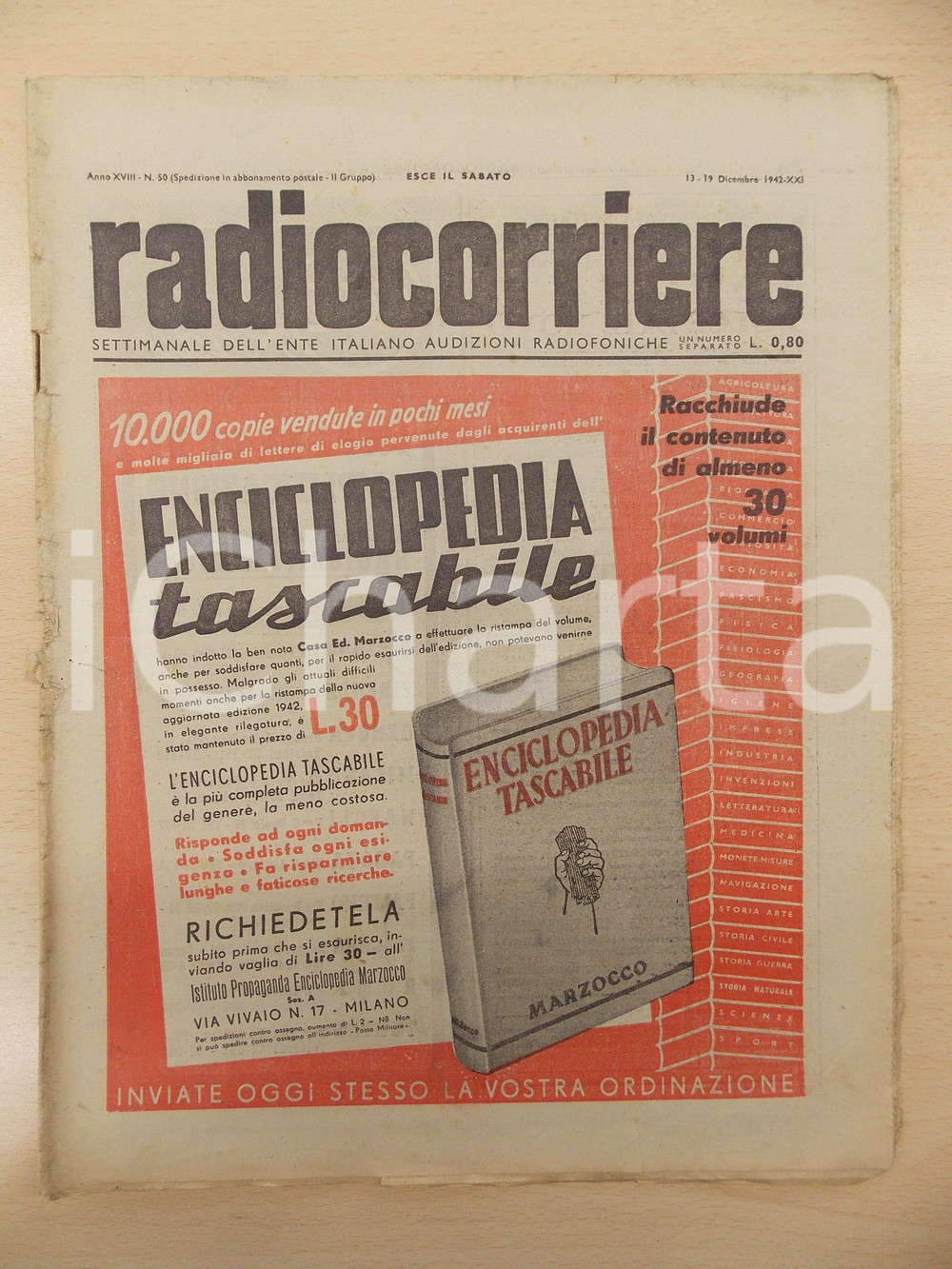 Giornale, rivista storica 1942 RADIOCORRIERE EIAR Discorso del Duce alla Camera dei Fasci Anno XVIII nÂ°50 1