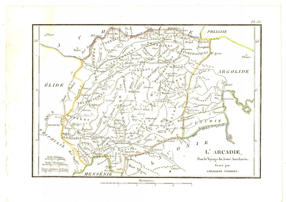 Stampa, bozzetto originale 1830 Anacharsis en GrÃ¨ce  L ARCADIE Gravure Ambroise TARDIEU pl. 33 1