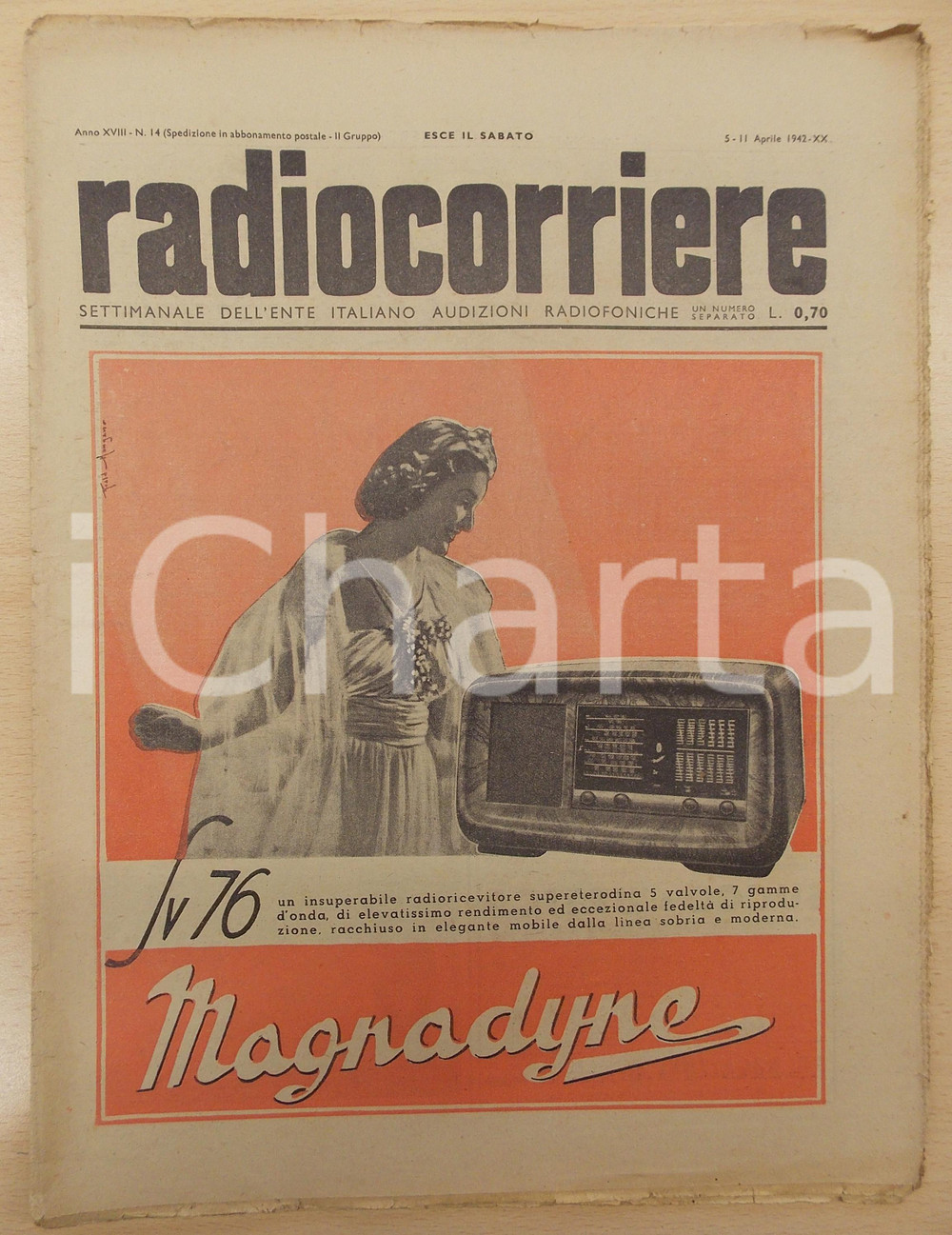 Giornale, rivista storica 1942 RADIOCORRIERE EIAR Pasqua di guerra Rivista anno XVIII nÂ°14 1