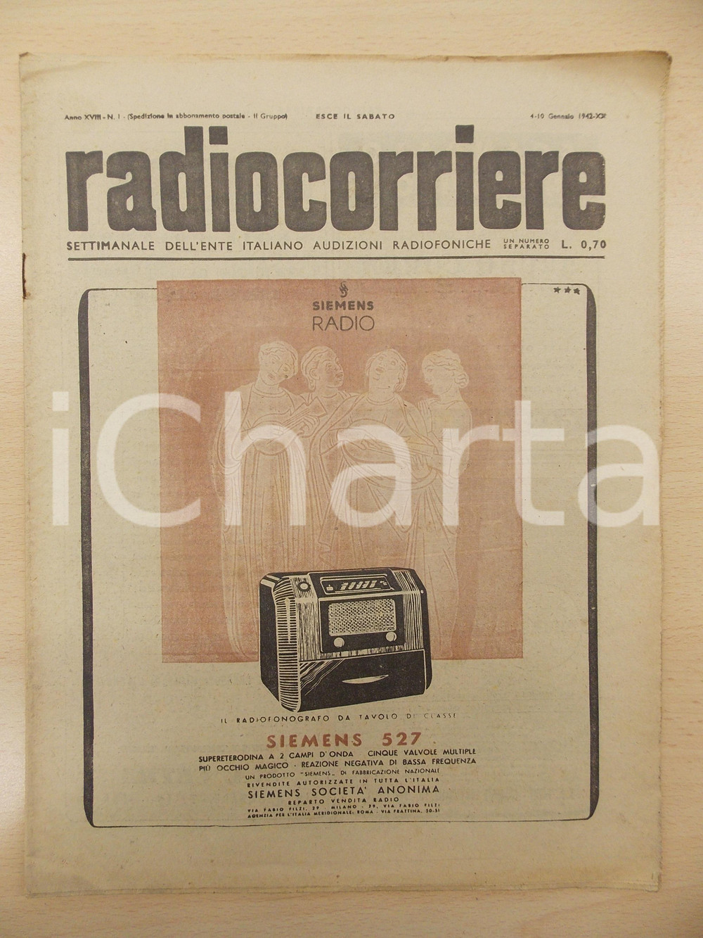 Giornale, rivista storica 1942 RADIOCORRIERE Caduta HONG KONG  e Aldo VIDUSSONI al PNF Anno XVIII nÂ°1 1