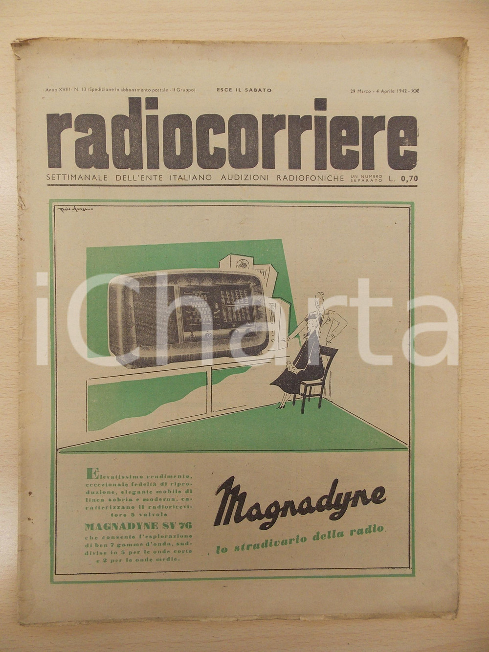 Giornale, rivista storica 1942 RADIOCORRIERE Programma concerto Victor de SABATA Rivista anno XVIII nÂ°13 1