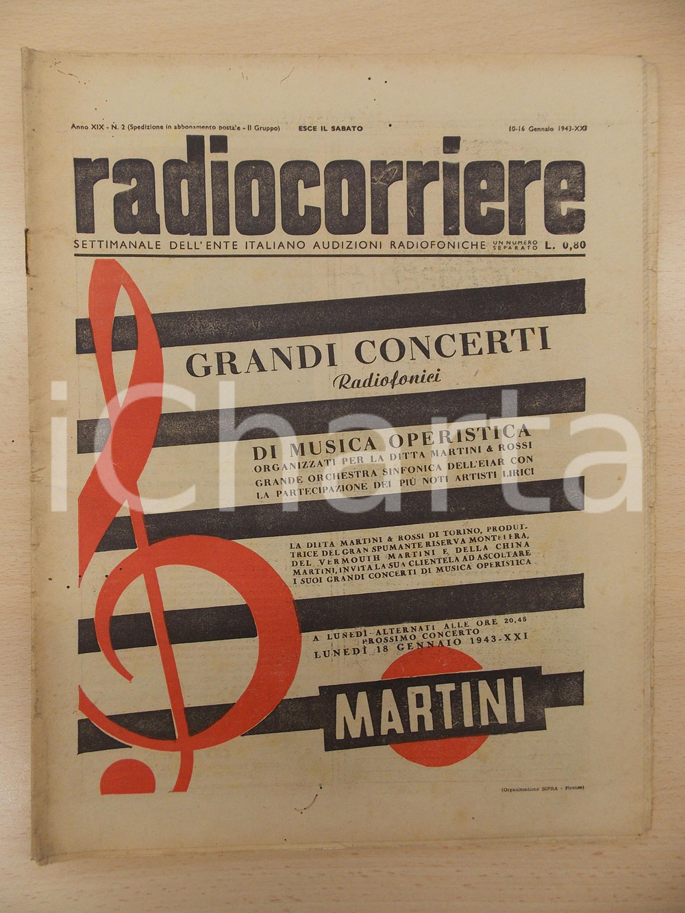 Giornale, rivista storica 1943 RADIOCORRIERE EIAR Trasmissioni di Radio IGEA Rivista anno XIX nÂ°2 1