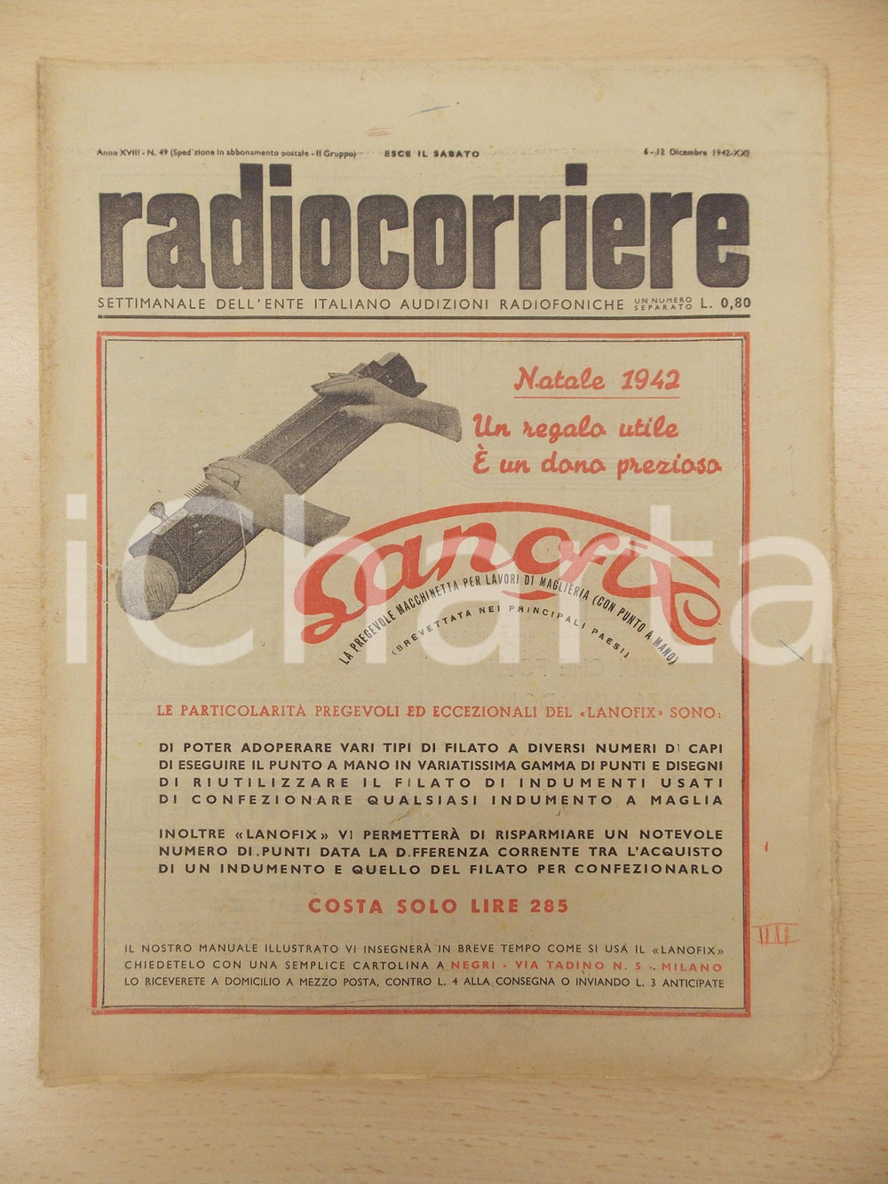 Giornale, rivista storica 1942 RADIOCORRIERE EIAR La tempesta con Gino CERVI Rivista anno XVIII nÂ°49 1