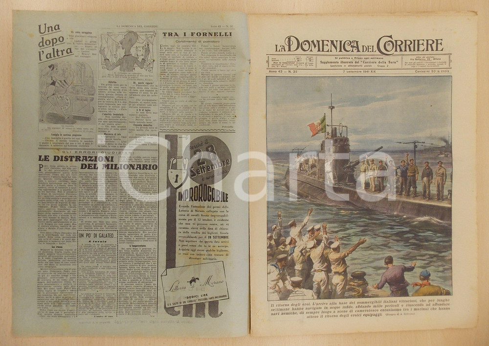 Giornale, rivista storica 1941 DOMENICA DEL CORRIERE Ritorno dei sommergibili italiani Con sovracoperta 1