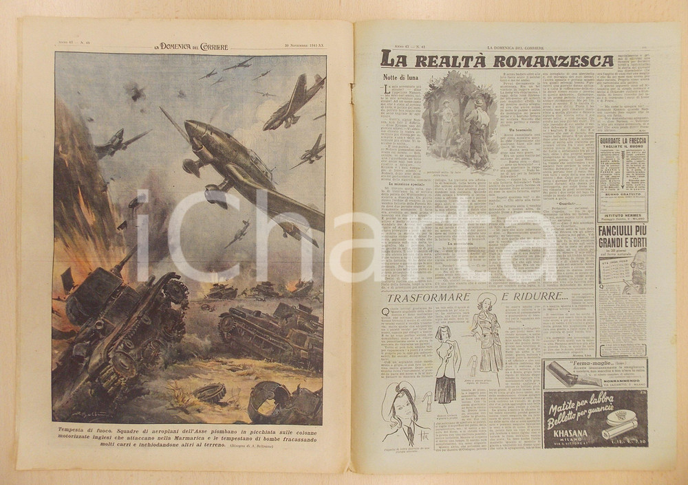 Giornale, rivista storica 1941 DOMENICA DEL CORRIERE Grande battaglia nella MARMARICA Con sovracoperta 1