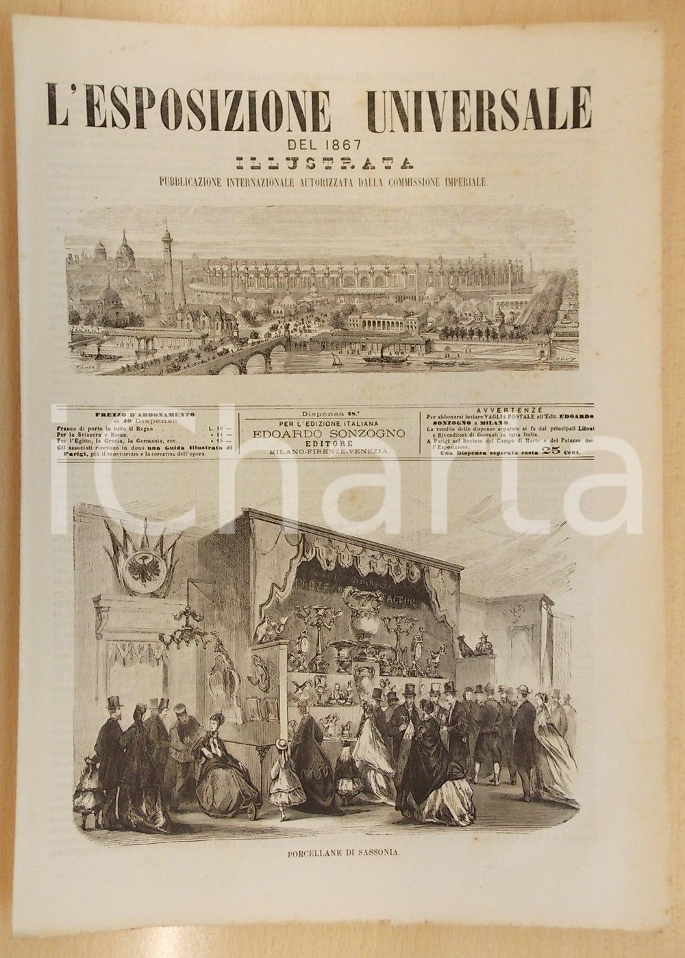 Giornale, rivista storica 1867 L ESPOSIZIONE UNIVERSALE Manifattura di MEISSEN  Porcellane Dispensa 28 1