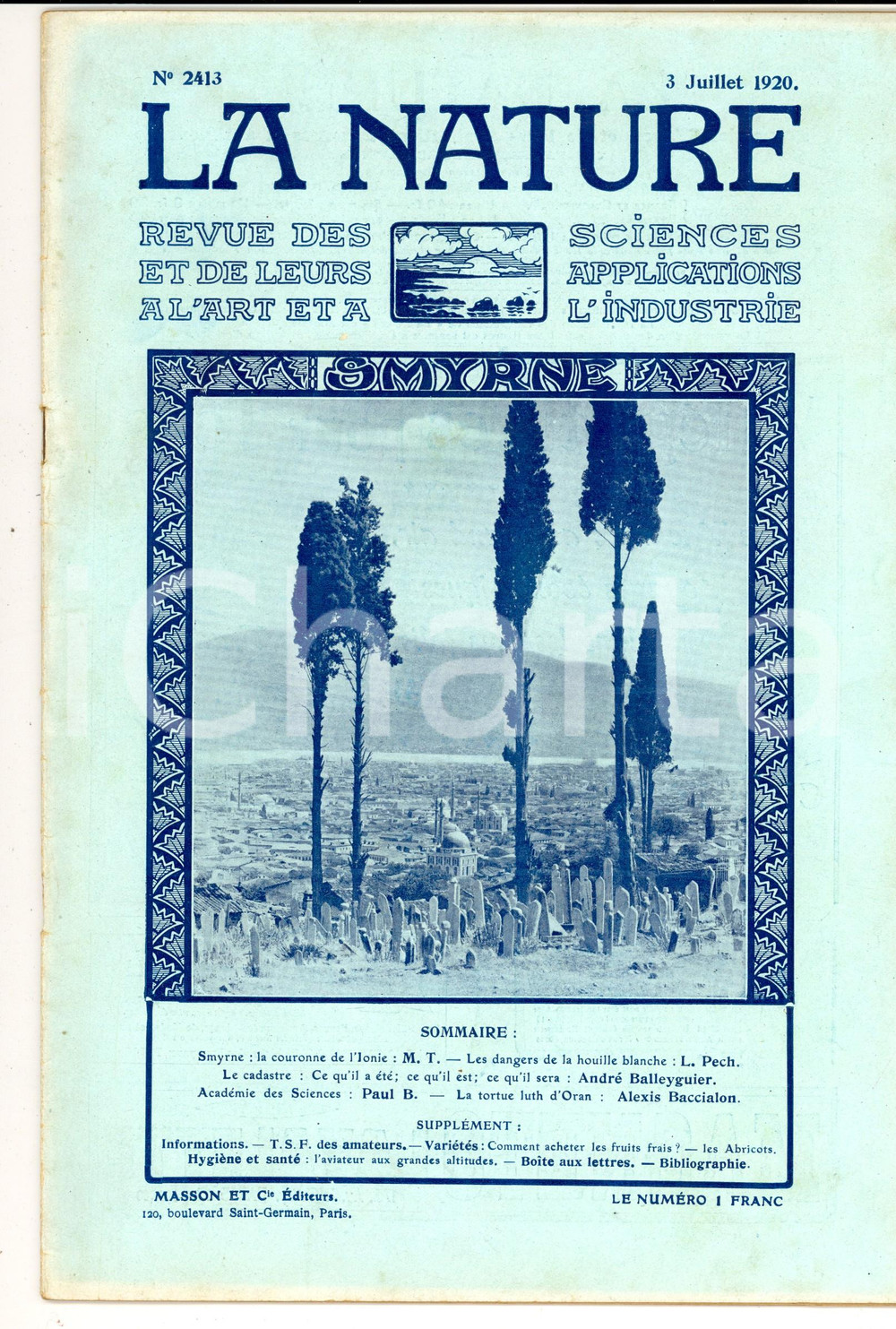 Giornale, rivista storica 1920 LA NATURE SMYRNE couronne de l Ionie Revue ILLUSTREE SCIENCE nÂ° 2413 1