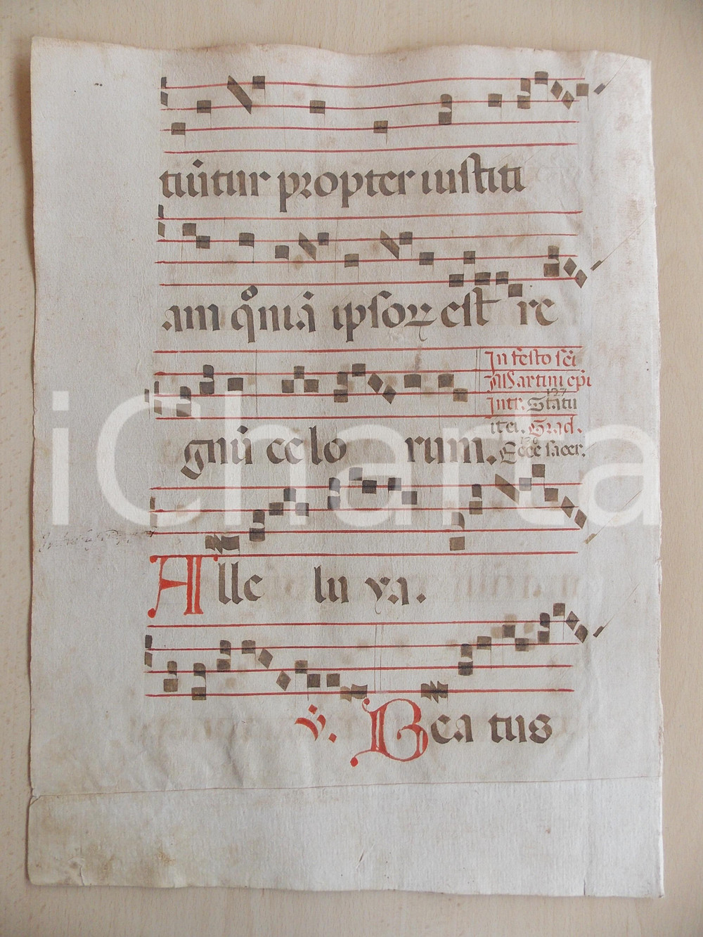 Libro, pubblicazione d epoca 1600 ca ANTIFONARIO ROMANO Pagina manoscritta rosso nero Salmo BEATI MUNDO CORDE 1