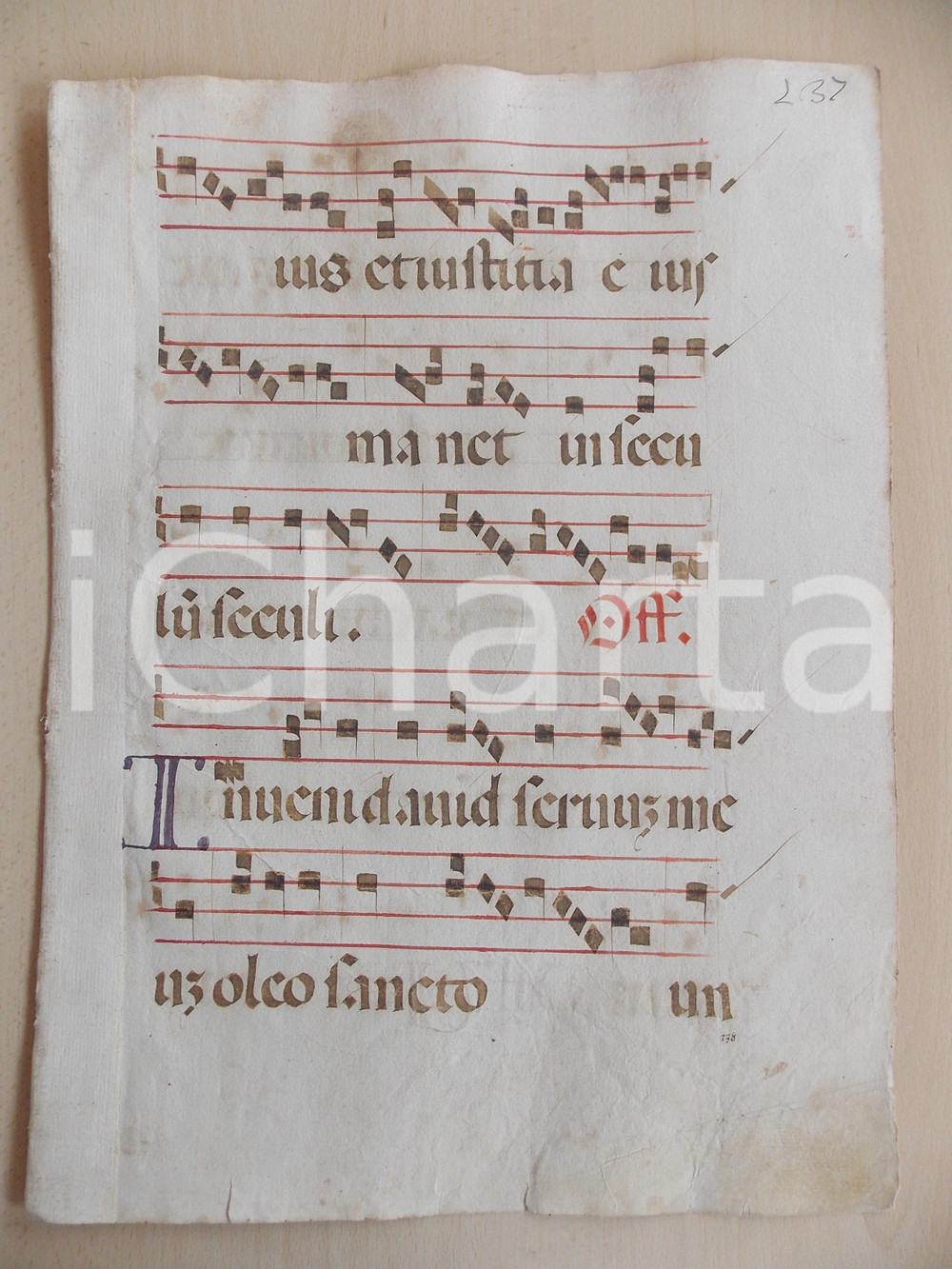 Libro, pubblicazione d epoca 1600 ca ANTIFONARIO ROMANO Pagina manoscritta rosso nero Salmo INVENI DAVID 1