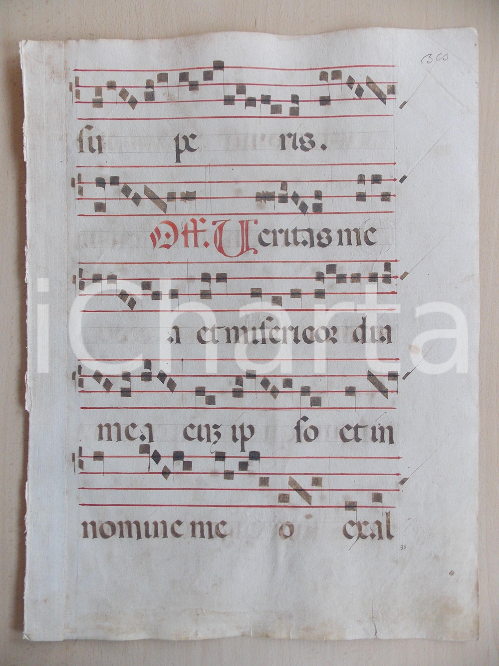 Libro, pubblicazione d epoca 1600 ca ANTIFONARIO ROMANO Pagina manoscritta canti rosso nero Salmo VERITAS MEA 1