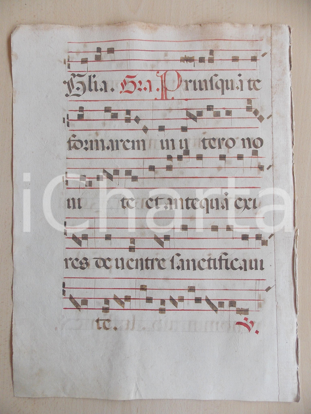 Libro, pubblicazione d epoca 1600 ca ANTIFONARIO ROMANO Pagina manoscritta rosso nero Salmo PRIUSQUAM TE 1