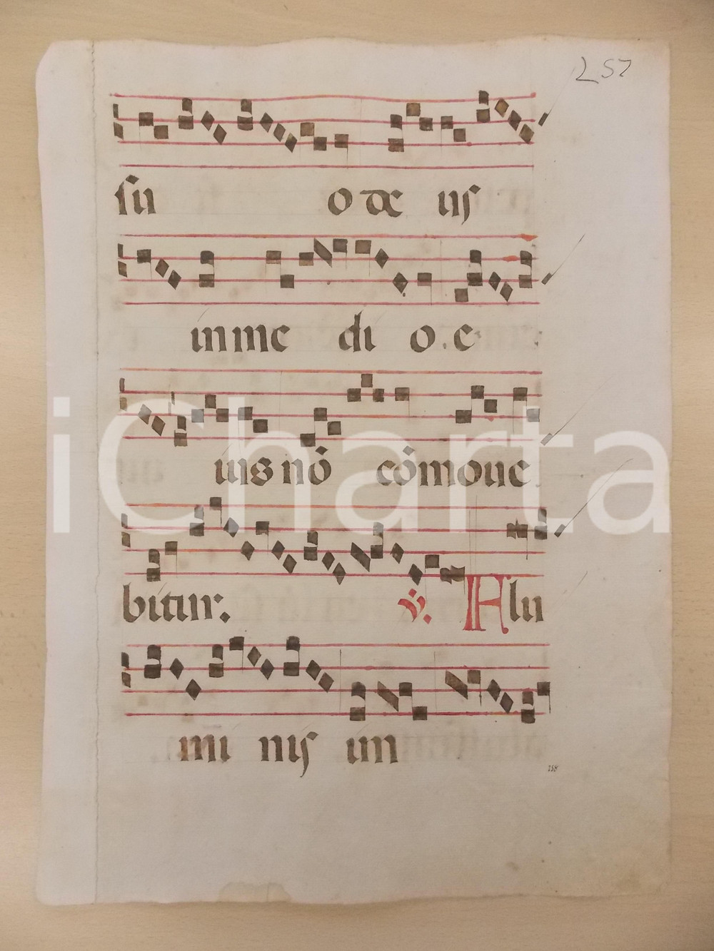 Libro, pubblicazione d epoca 1600 ca ANTIFONARIO ROMANO Pagina manoscritta canti rosso nero Salmo ALUMINIS 1