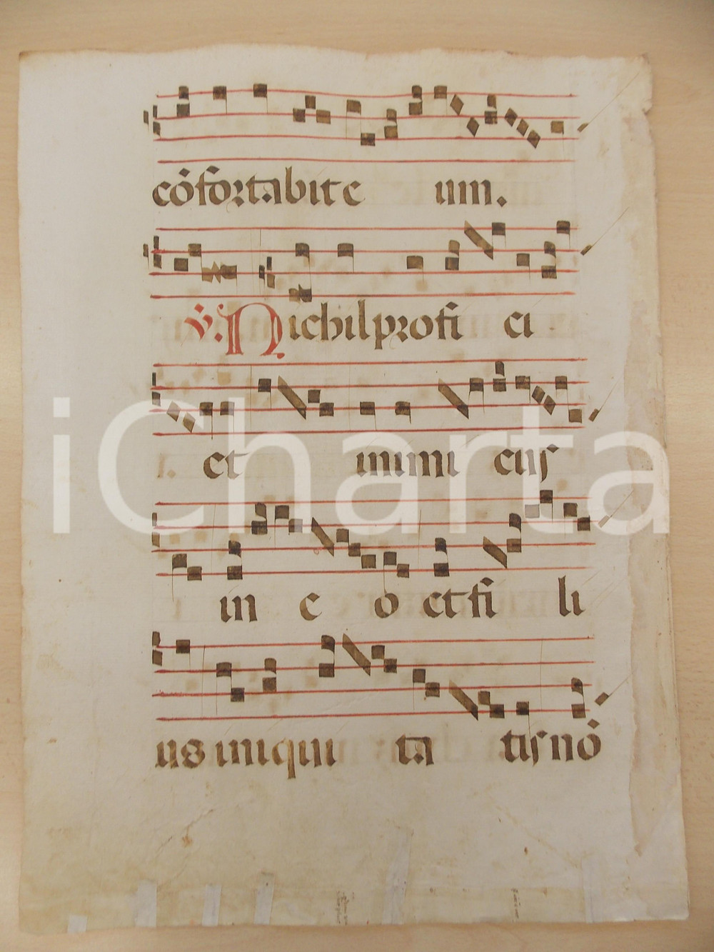 Libro, pubblicazione d epoca 1600 ca ANTIFONARIO ROMANO Pagina manoscritta rosso nero Salmo NIHIL Danneggiata 1