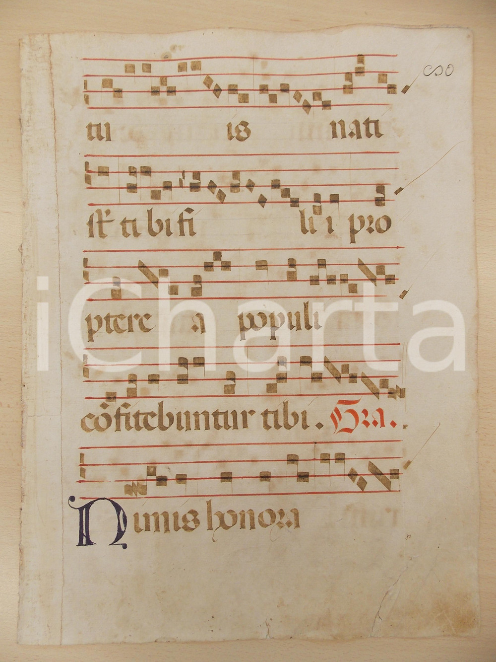 Libro, pubblicazione d epoca 1600 ca ANTIFONARIO ROMANO Pagina manoscritta rosso nero Salmo NIMIS Danneggiata 1