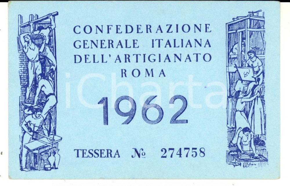 Oggetto da collezione cartaceo 1962 RAVENNA Tessera  Confederazione Generale dell Artigianato 1