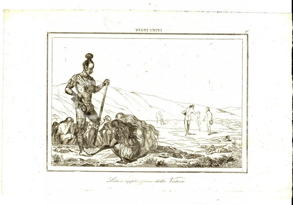 Stampa, bozzetto originale 1830 ca Domeny DE RIENZI Stati Uniti  Lutto delle vedove Stampa nÂ° 6 1