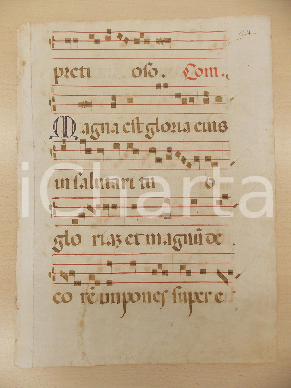 Libro, pubblicazione d epoca 1600 ca ANTIFONARIO ROMANO Pagina manoscritta canti rosso e nero Salmo MAGNA 1
