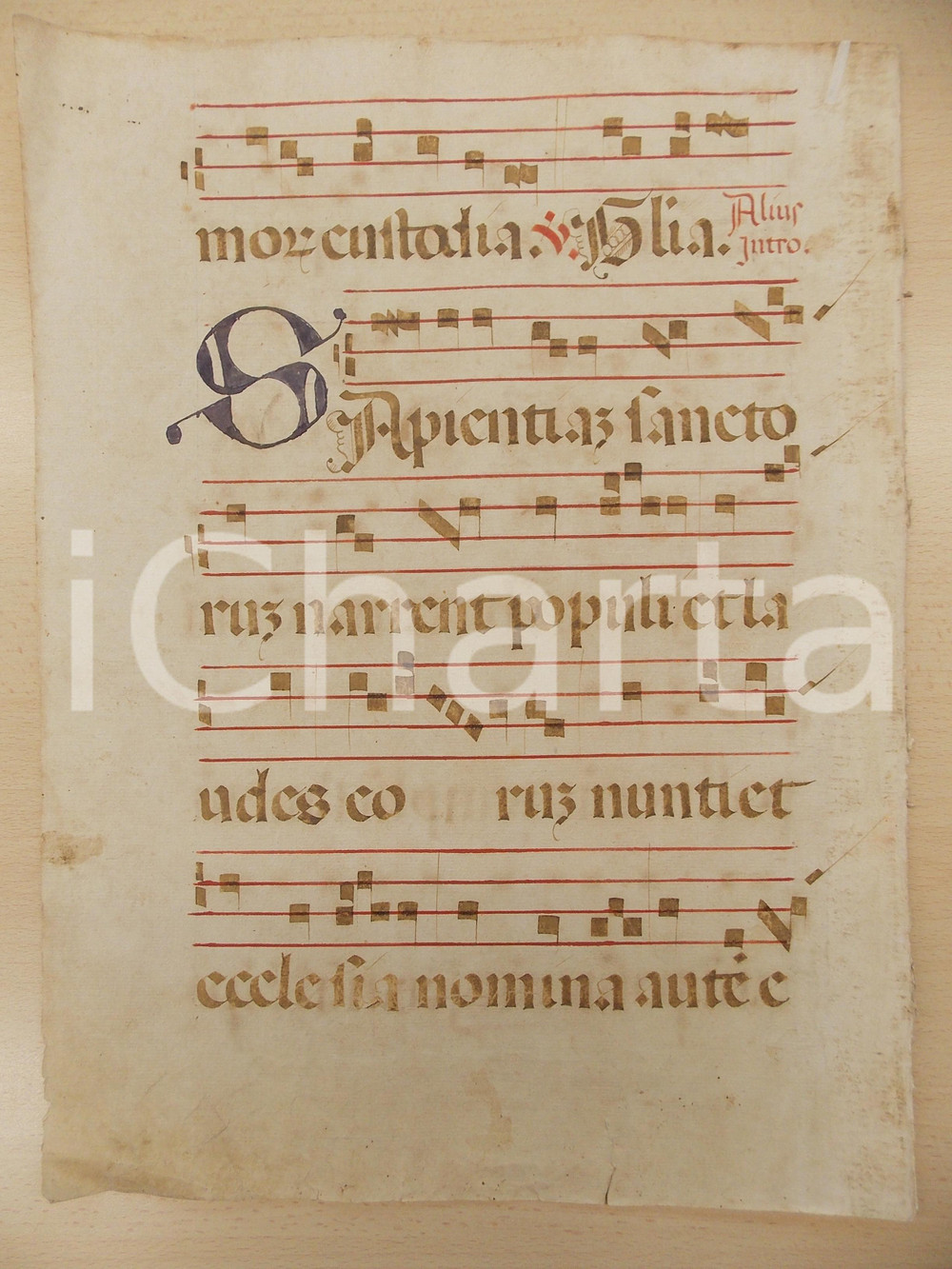 Libro, pubblicazione d epoca 1600 ca ANTIFONARIO ROMANO Pagina manoscritta canti rosso nero Salmo SAPIENTIAM 1