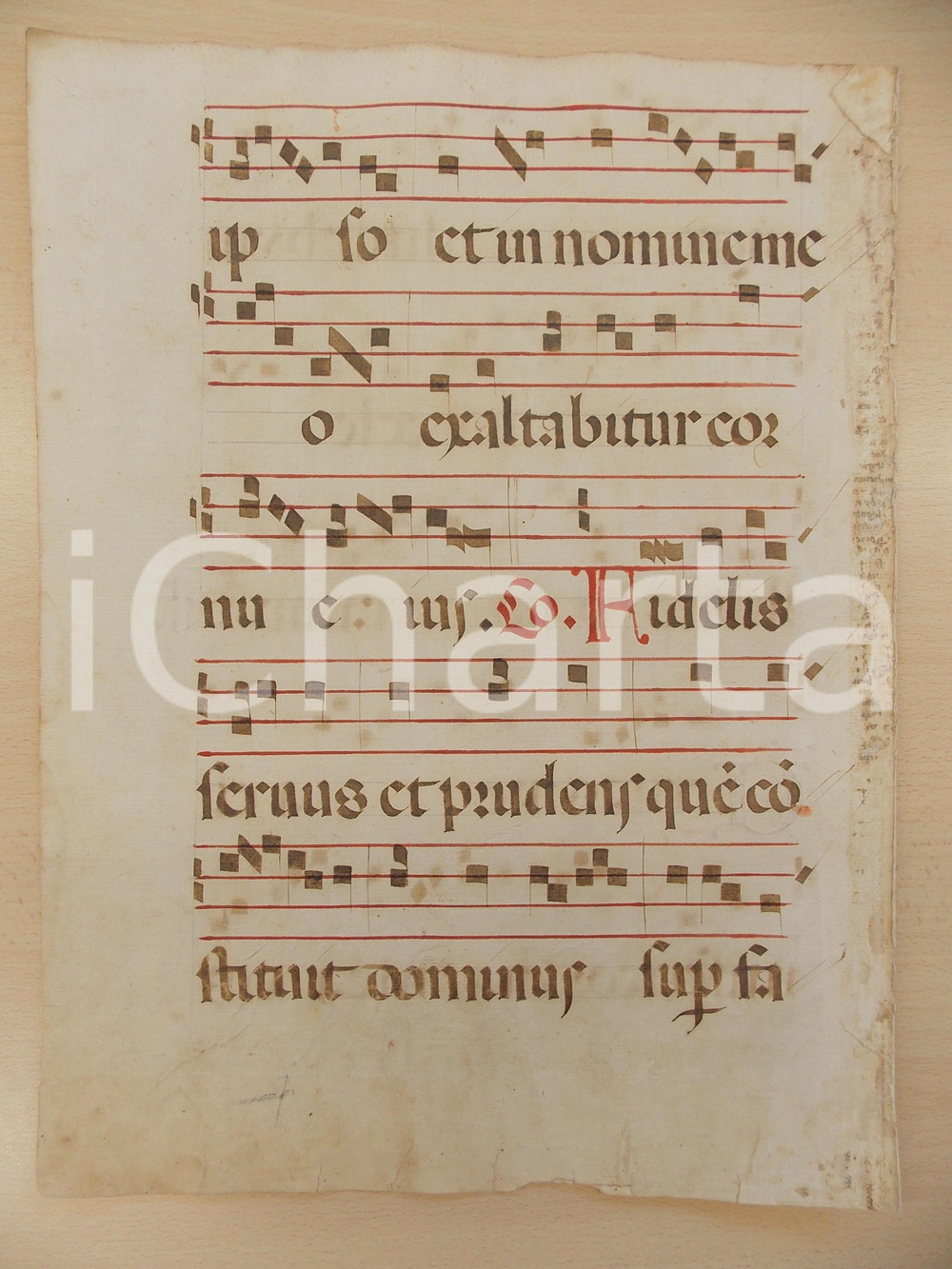 Libro, pubblicazione d epoca 1600 ca ANTIFONARIO ROMANO Pagina manoscritta canti rosso nero Salmo FIDELIS 1