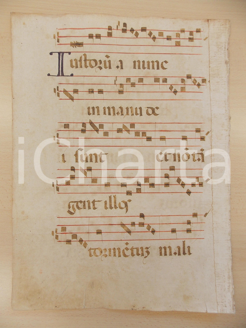 Libro, pubblicazione d epoca 1600 ca ANTIFONARIO ROMANO Pagina manoscritta canti rosso e nero Salmo IUSTORUM 1
