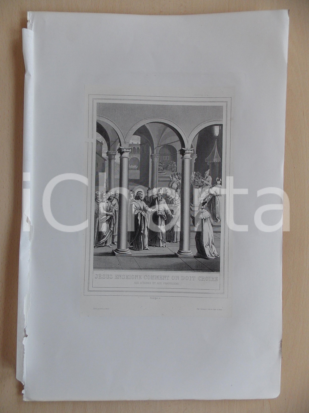 Stampa, bozzetto originale 1853 VIE DE N. S. JESUS CHRIST JÃ©sus enseigne Ã  croire aux pharisiens Gravure 1