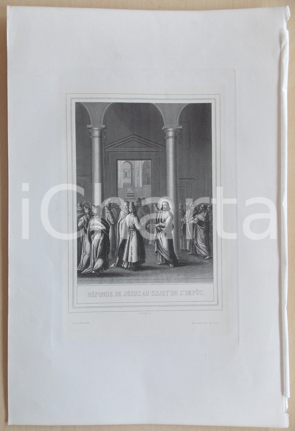Stampa, bozzetto originale 1853 VIE DE N. S. JESUS CHRIST RÃ©ponse de JÃ©sus au sujet de l impÃ´t Gravure 1
