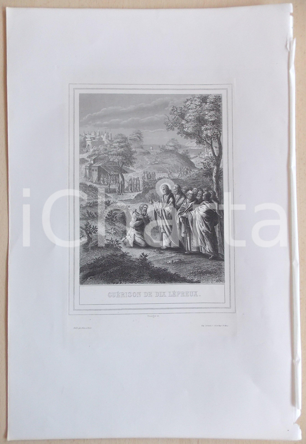 Stampa, bozzetto originale 1853 VIE DE N. S. JESUS CHRIST GuÃ©rison de dix lÃ©preux Gravure 28x42 1