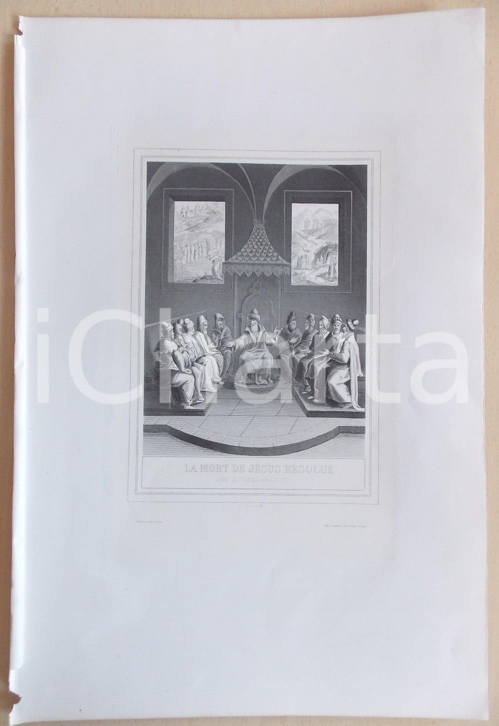 Stampa, bozzetto originale 1853 VIE DE JESUS CHRIST Mort de JÃ©sus rÃ©solue dans conseil des juifs Gravure 1