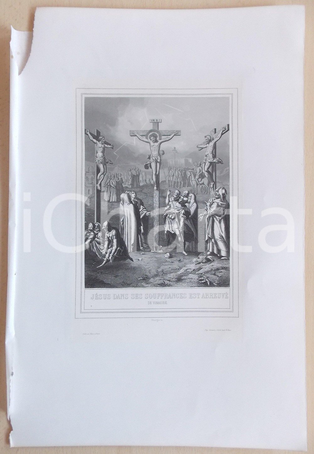 Stampa, bozzetto originale 1853 VIE DE JESUS CHRIST JÃ©sus dans ses souffrances abreuvÃ¨ de vinaigre Gravure 1