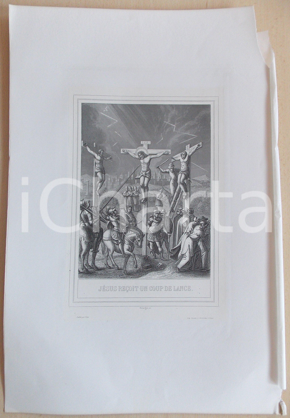 Stampa, bozzetto originale 1853 VIE DE N. S. JESUS CHRIST JÃ©sus reÃ§oit un coup de lance Gravure 28x42 1