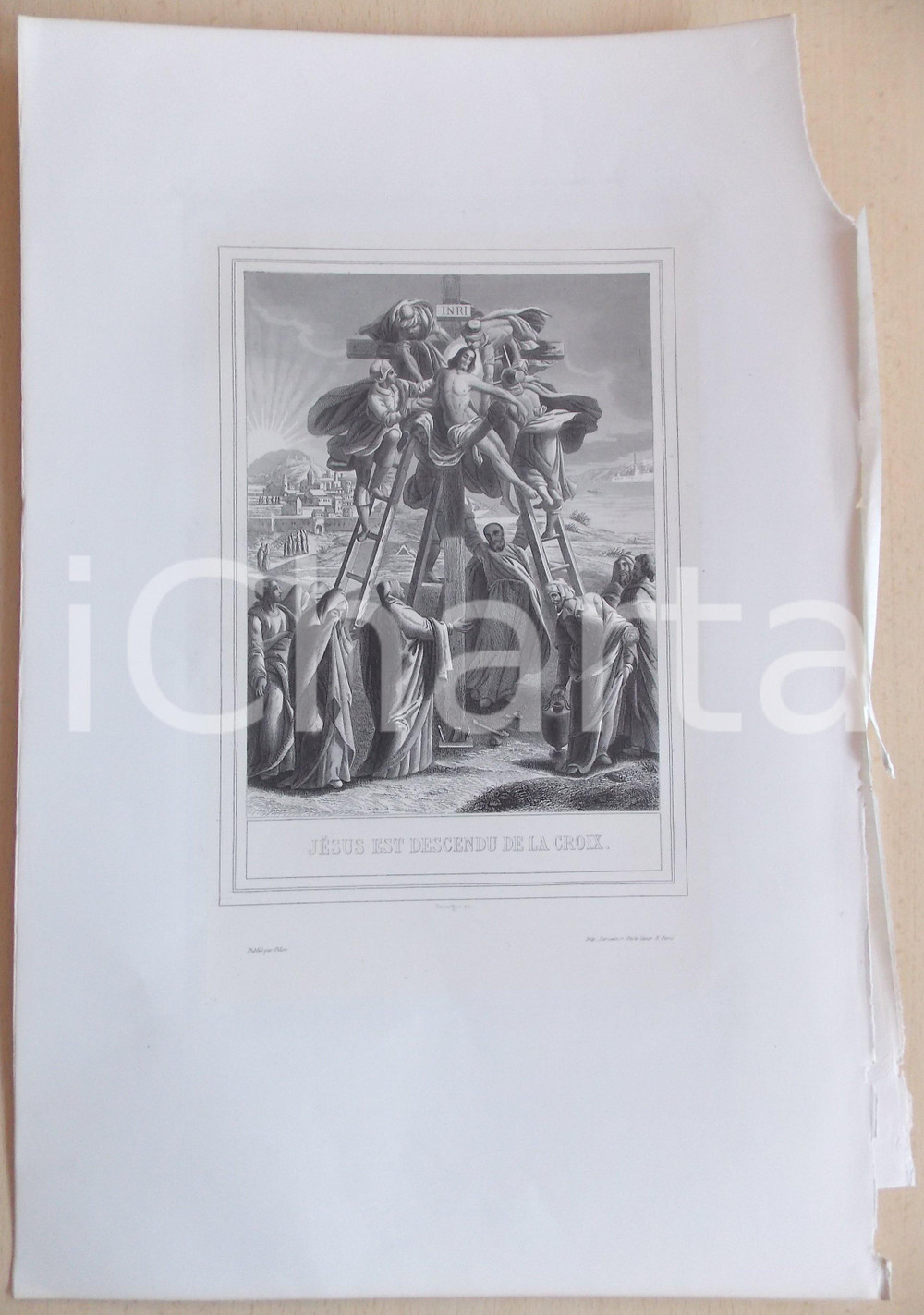 Stampa, bozzetto originale 1853 VIE DE N. S. JESUS CHRIST JÃ©sus est descendu de la croix Gravure 28x42 1