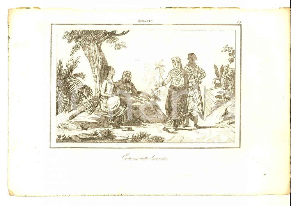 Stampa, bozzetto originale 1830 ca Domeny DE RIENZI Oceania  Costumi nell Australia Stampa nÂ° 77 1
