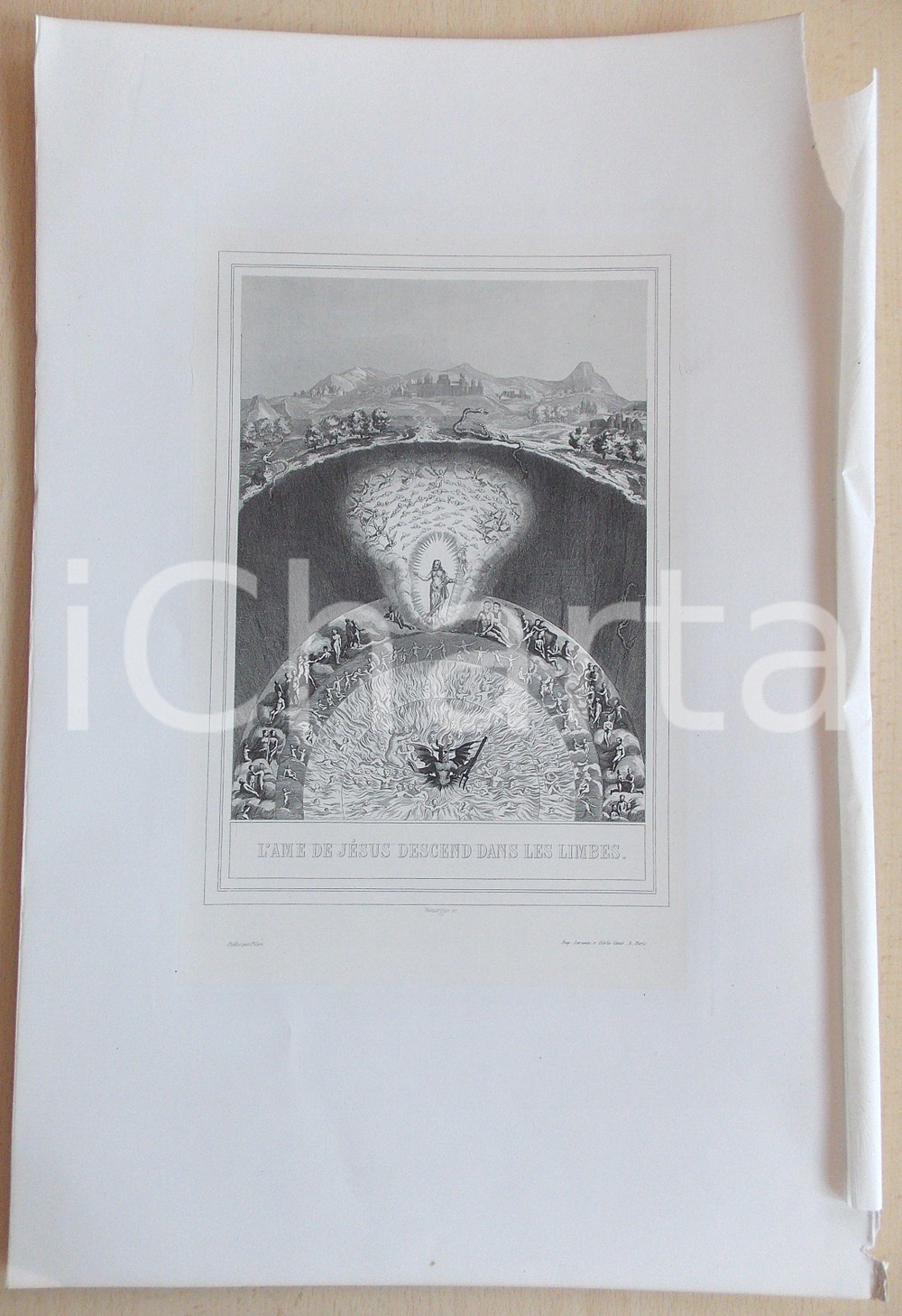 Stampa, bozzetto originale 1853 VIE DE N. S. JESUS CHRIST L Ã¢me de JÃ©sus descend dans les limbes Gravure 1