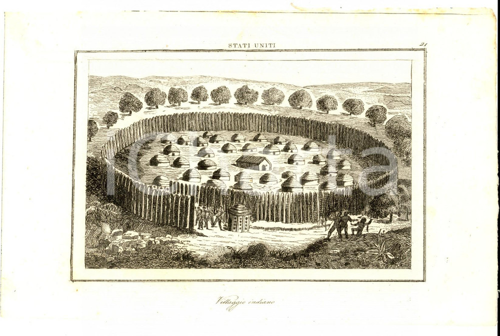 Stampa, bozzetto originale 1830 ca Domeny DE RIENZI Stati Uniti  Villaggio indiano Stampa n° 21 1