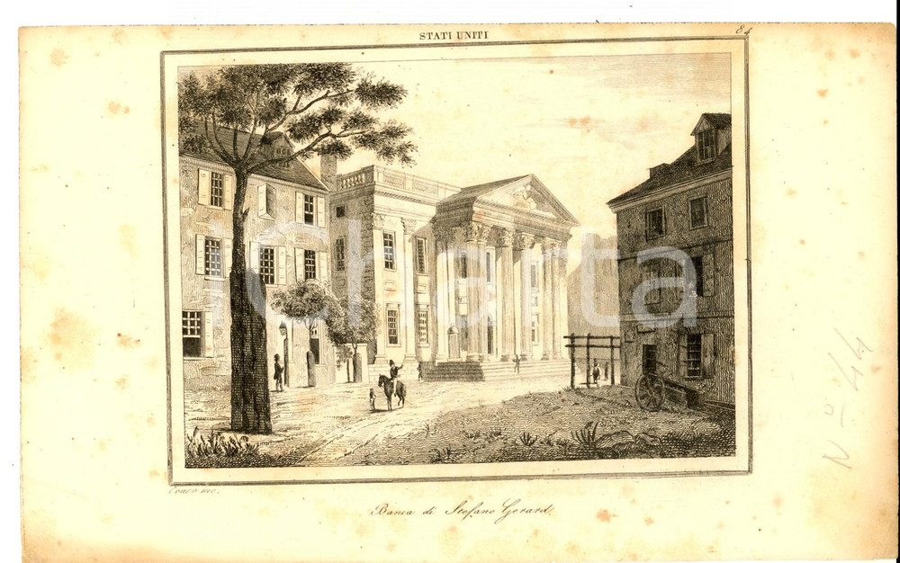 Stampa, bozzetto originale 1830 ca Domeny DE RIENZI Stati Uniti  Banca di Stefano Gerard Stampa n° 84 1