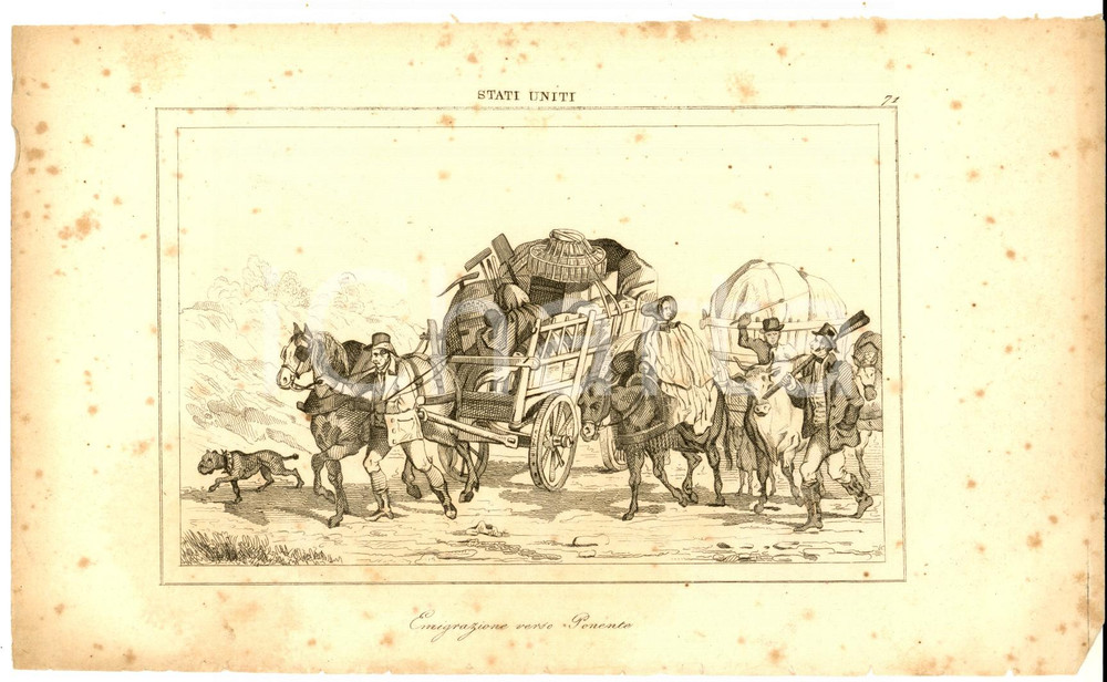 Stampa, bozzetto originale 1830 ca Domeny DE RIENZI Stati Uniti  Emigrazione verso Ponente Stampa nÂ° 71 1