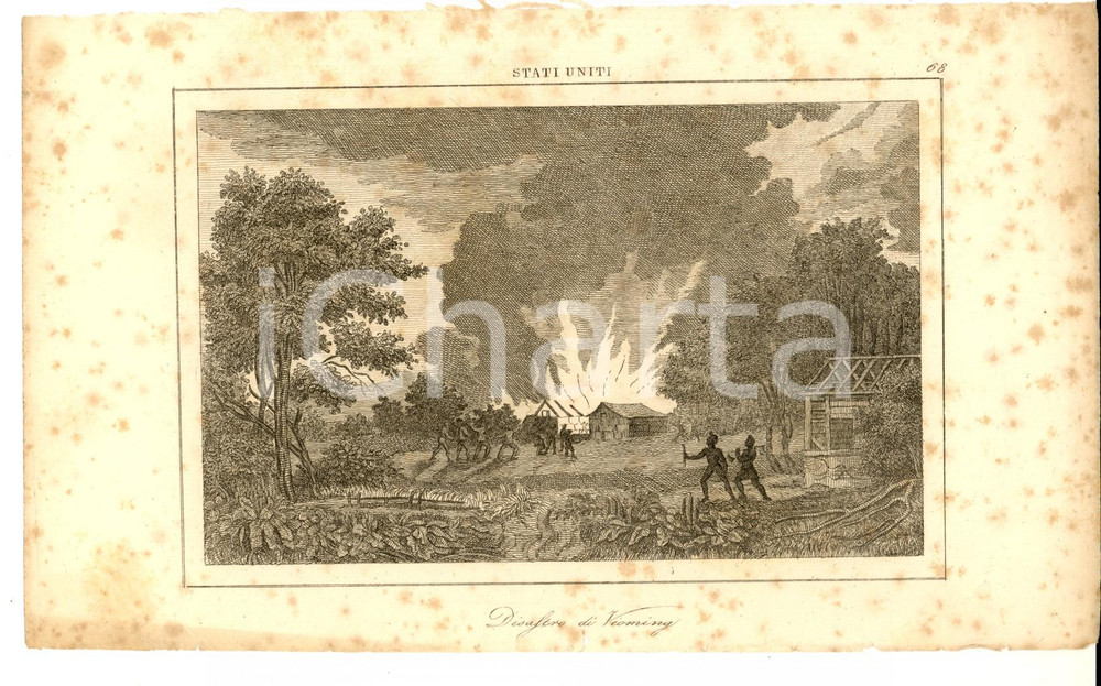 Stampa, bozzetto originale 1830 ca Domeny DE RIENZI Stati Uniti  Disastro di Vioming Stampa nÂ° 68 1