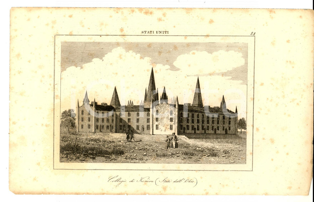 Stampa, bozzetto originale 1830 ca Domeny DE RIENZI Stati Uniti  Collegio di Kenion OHIO Stampa nÂ° 88 1