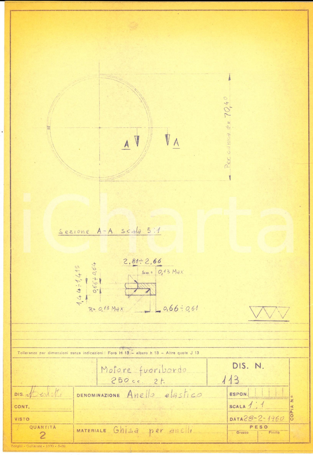 Stampa, bozzetto originale 1960 NAUTICA Motore 250 cc. fuoribordo  Anello elastico Disegno MERLETTI 1