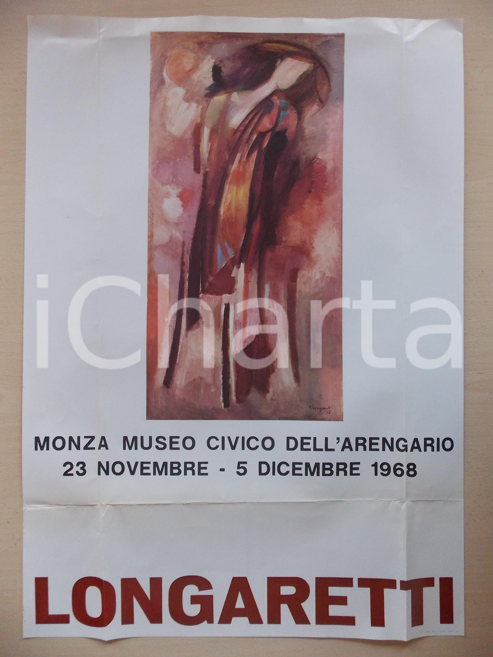 Materiale pubblicitario d’epoca 1968 MONZA Museo Civico ARENGARIO Mostra Trento LONGARETTI Manifesto 45x60 cm 1