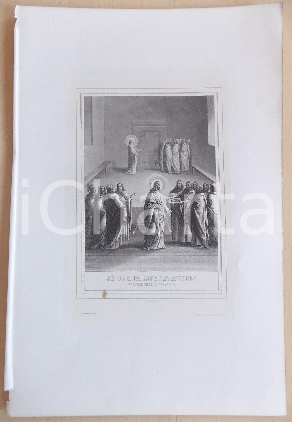 Stampa, bozzetto originale 1853 VIE DE N. S. JESUS CHRIST JÃ©sus apparait Ã  ses apÃ´tres Gravure 28x42 1