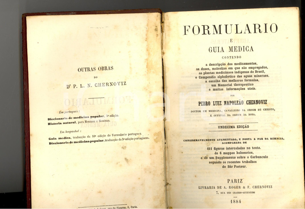 Libro, pubblicazione d epoca 1884 Pedro CHERNOVIZ Formulario e guia medica XIed. PORTUGUESE 1282 pp. 1