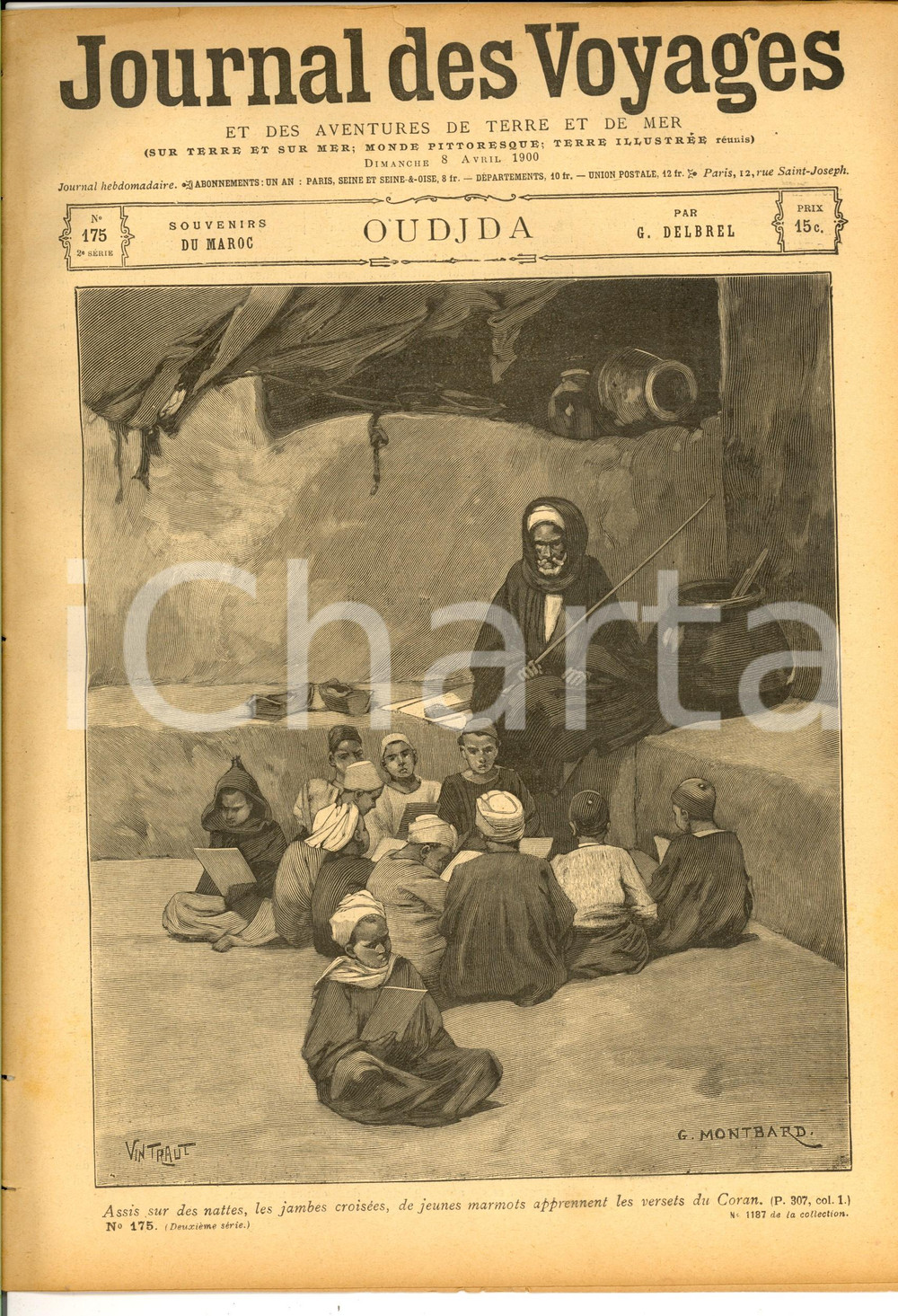 Giornale, rivista storica 1900 JOURNAL DES VOYAGES MAROC Oudjda  Jeunes apprennent le Coran Revue nÂ°175 1