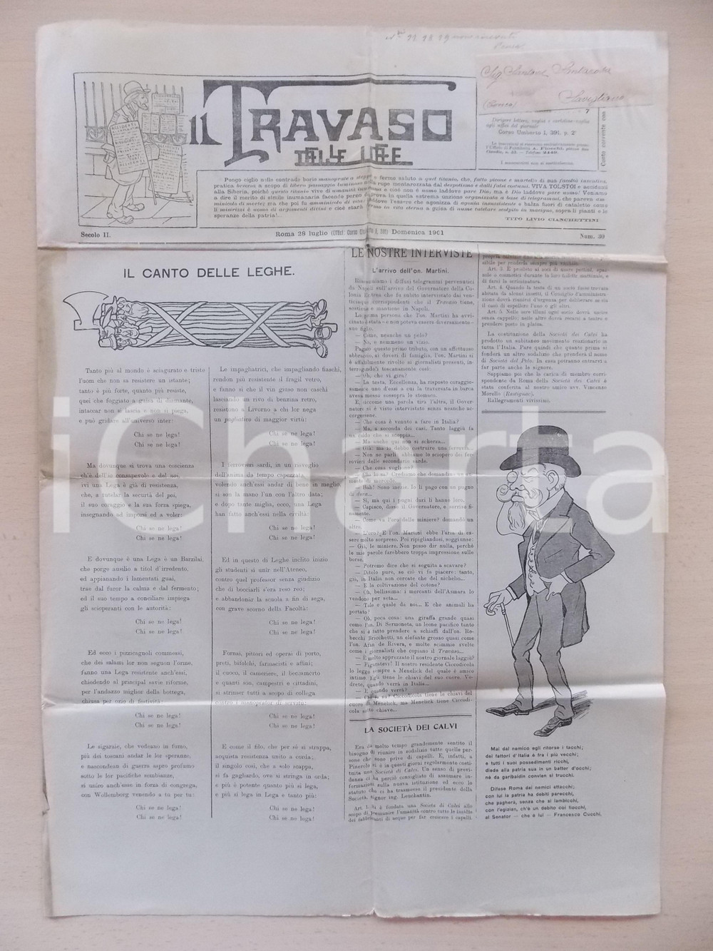 Giornale, rivista storica 1901 TRAVASO IDEE Giornale satirico ILLUSTRATO Canto Leghe Ferdinando MARTINI 1