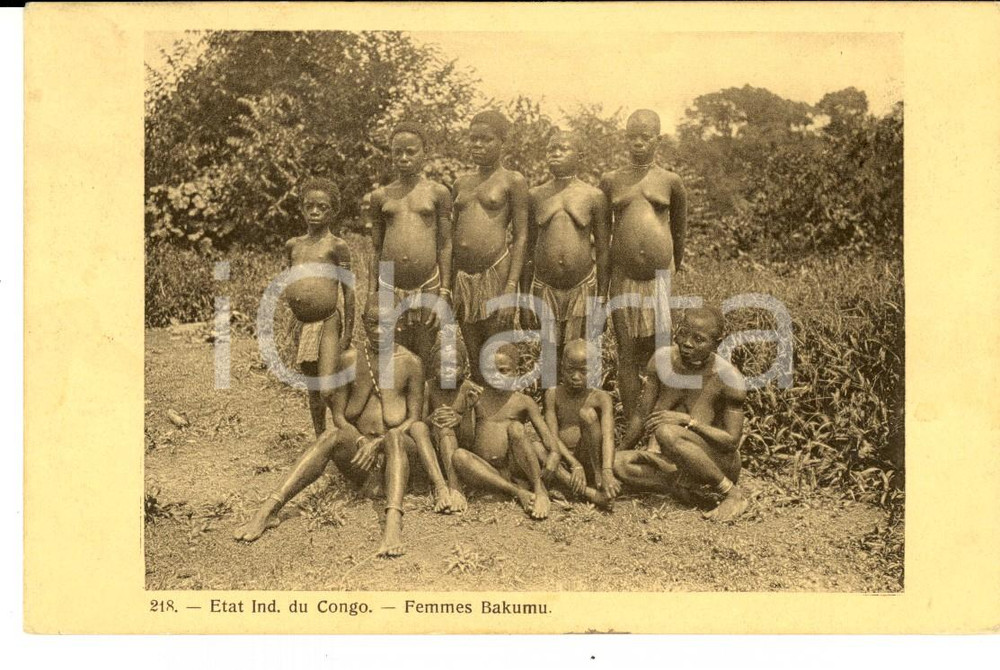 Cartolina originale da collezione 1914 CONGO LIBERO COSTUMI Donne BAKUMU Cartolina ETNICA FP VG 1