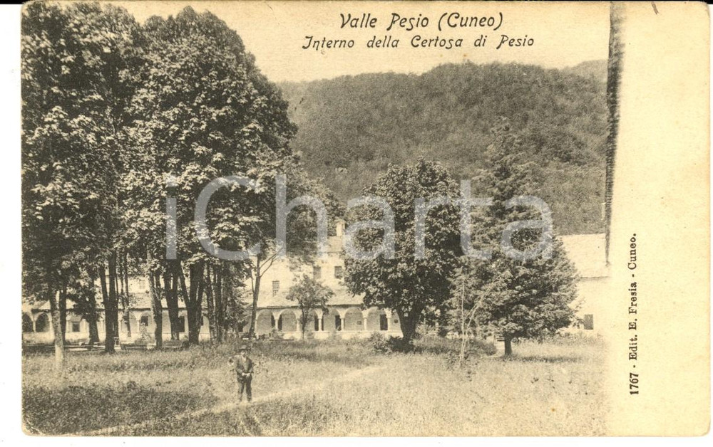 Cartolina originale da collezione 1907 CHIUSA DI PESIO CN Interno della certosa Cartolina ANIMATA FP NV 1